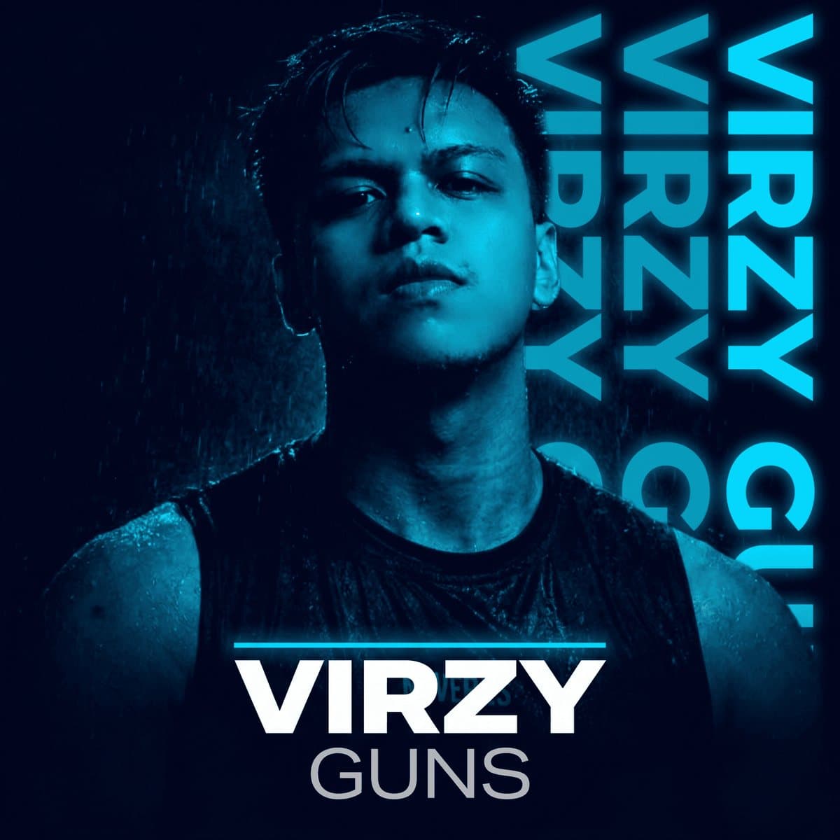 Virzy Guns portrait in blue light with the name VIRZY GUNS