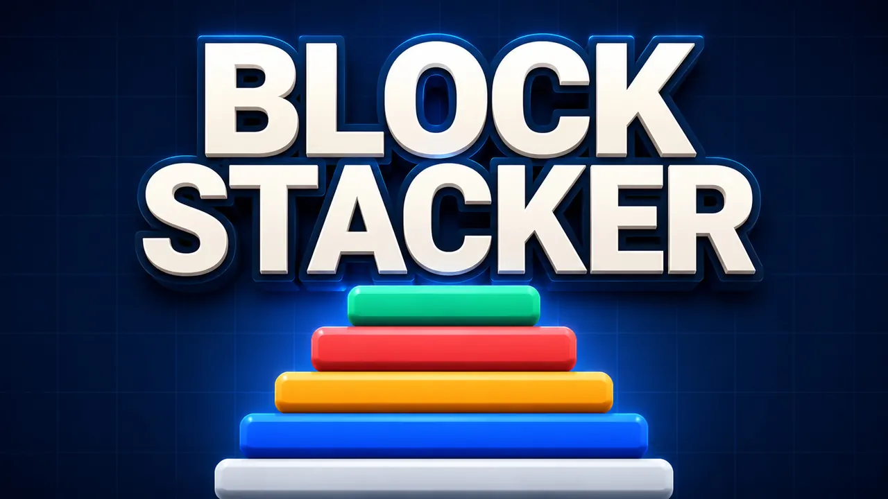 Block Stacker game artwork with colorful stacked blocks